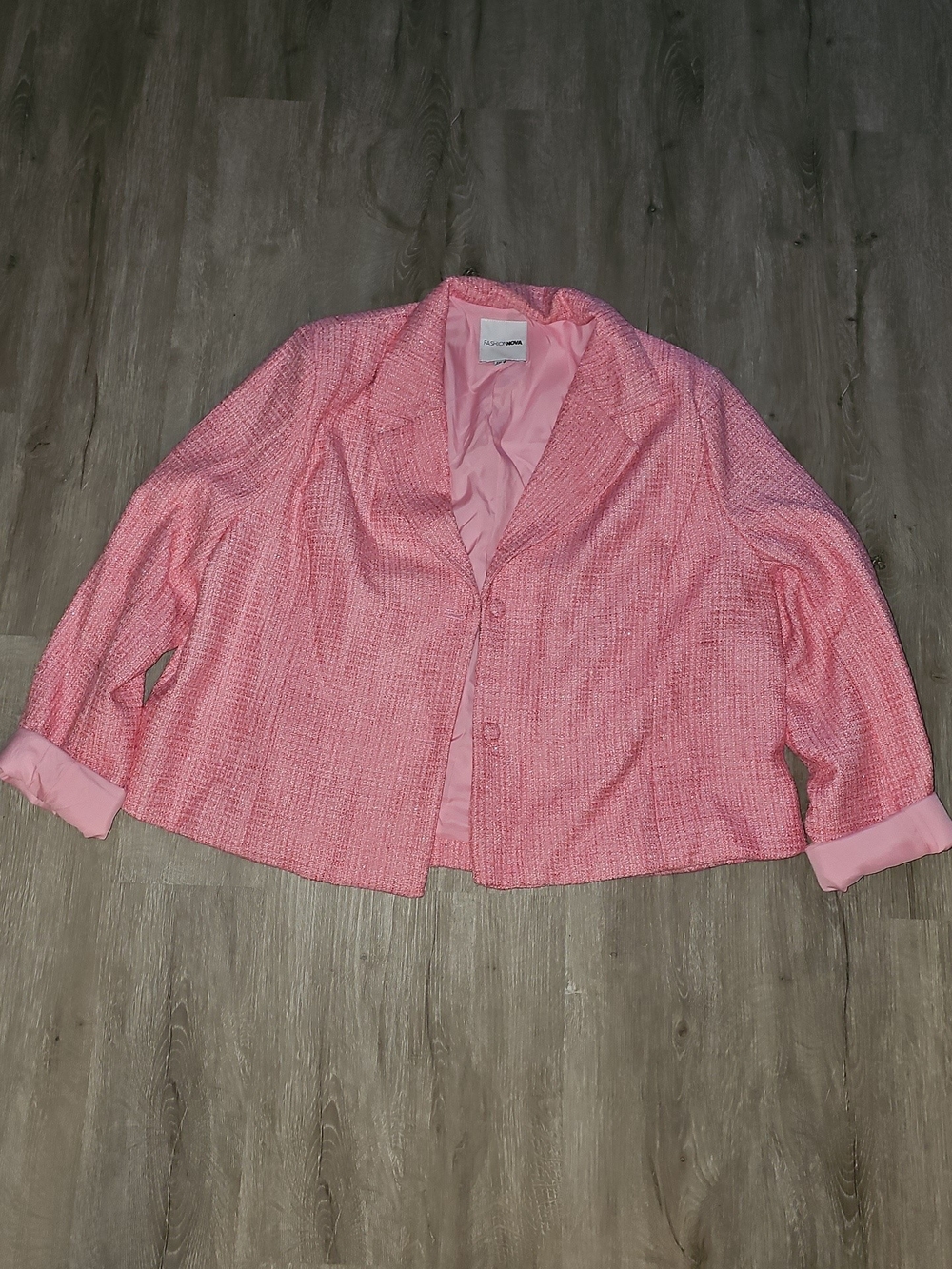 Fashion Nova Pink Tweed Blazer Jacket